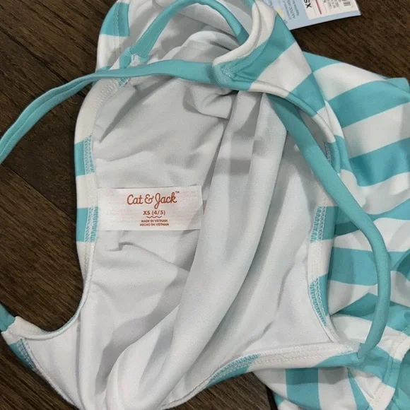 Cat and Jack Girls Stripped One Piece Swimming Suit Size XS 4/5 - Picture 4 of 7
